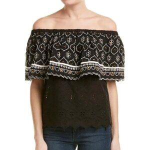 Anthropologie Hemnant & Nandita Black Eyelet Off The Shoulder Top XS Embroidered